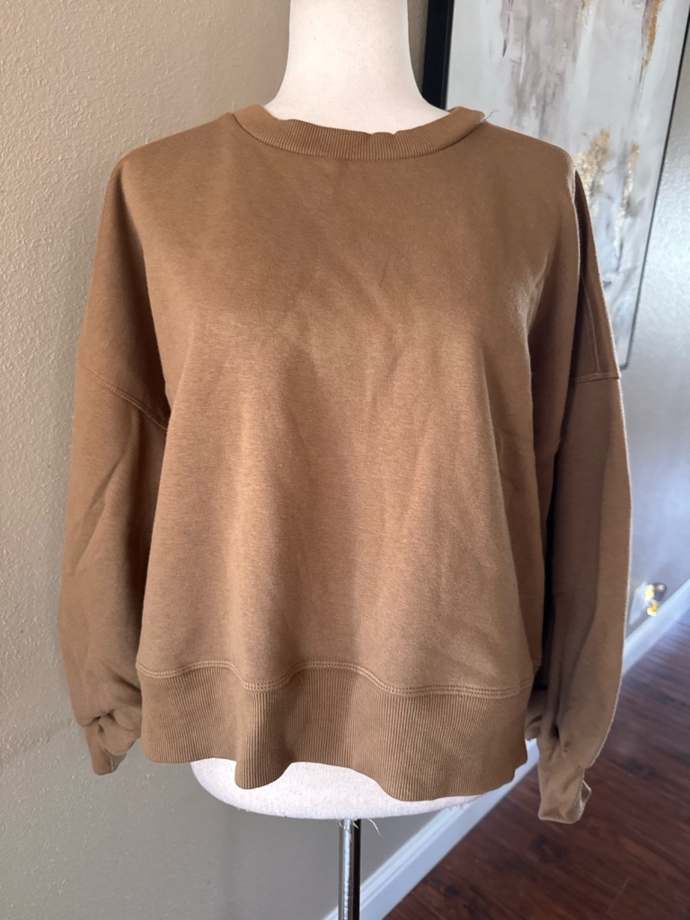 Zenana Cozy Crewneck Sweaters in Mustard Yellow & Taupe - Picture 4 of 7